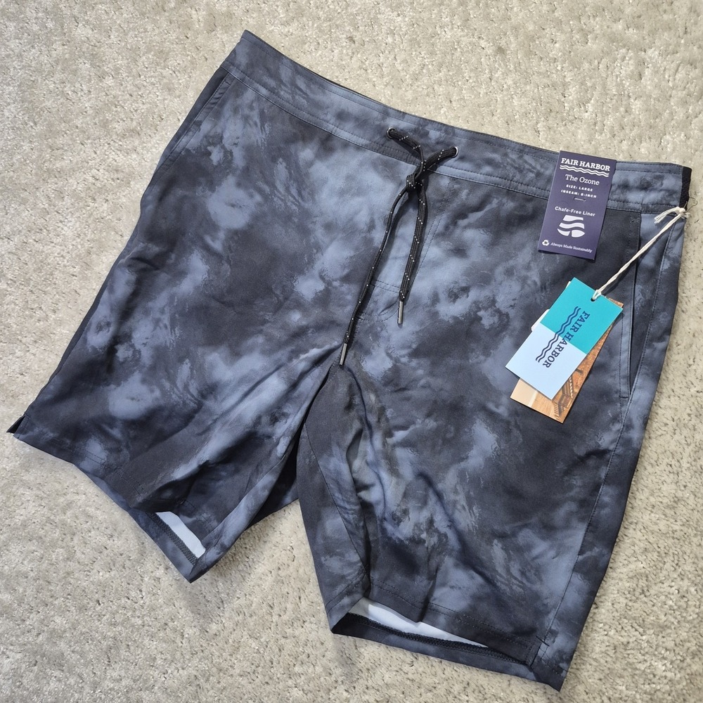 Fair Harbor Ozone Shorts Mens Large Gray Tie Dye Hybrid Swim  Surf Trunks Lined